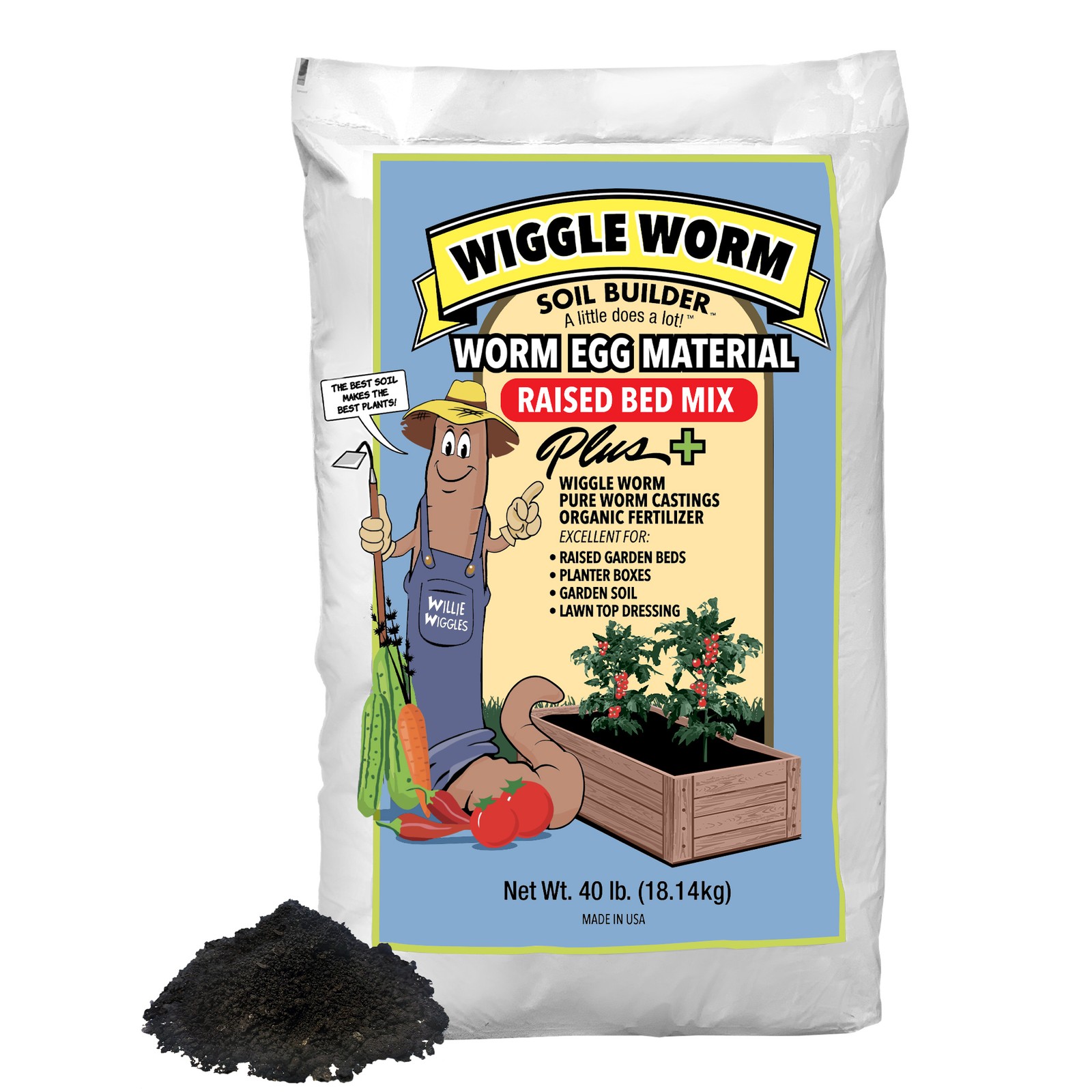Wiggle Worm Raised Bed Mix with Worm Egg Material and Worm Castings, 40lbs