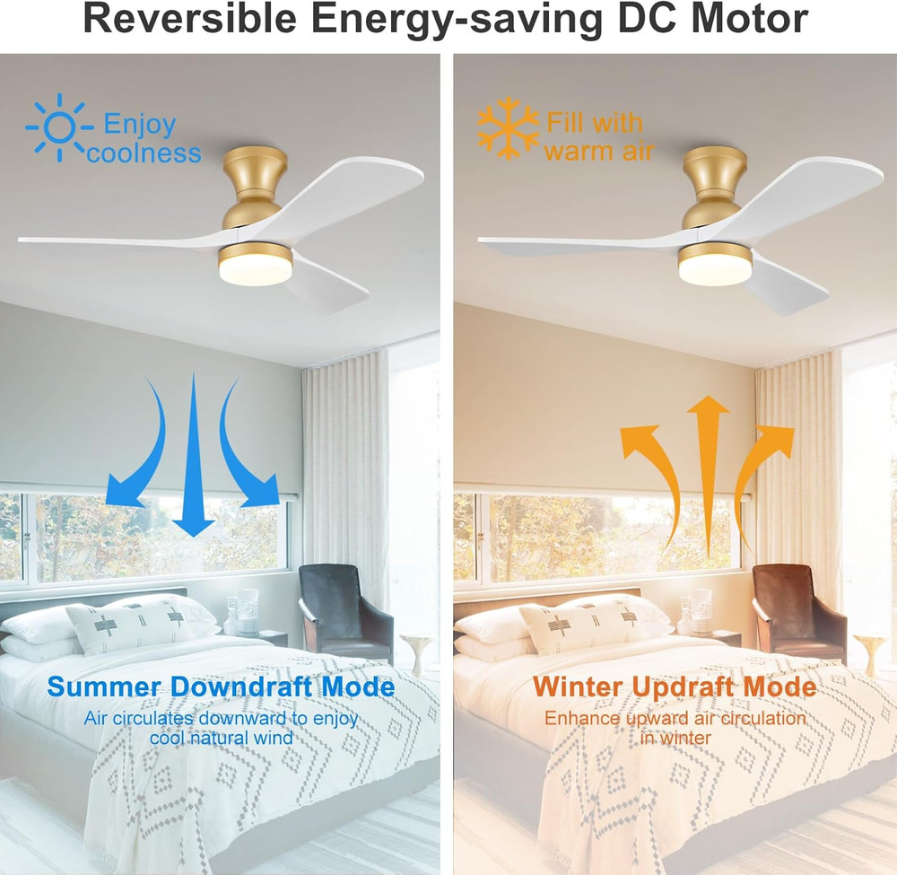 42" White & Gold Ceiling Fan with Remote, Dimmable Lights & Quiet DC Motor
