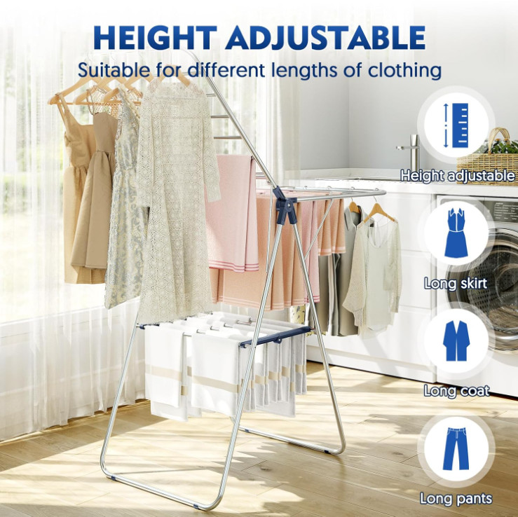 Clothes Drying Rack, Height-Adjustable, Foldable Gullwings Laundry Drying Rack