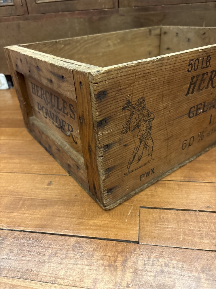 Antique HERCULES POWDER EXPLOSIVES Wood Box Marked Dynamite Create 50LB BOX