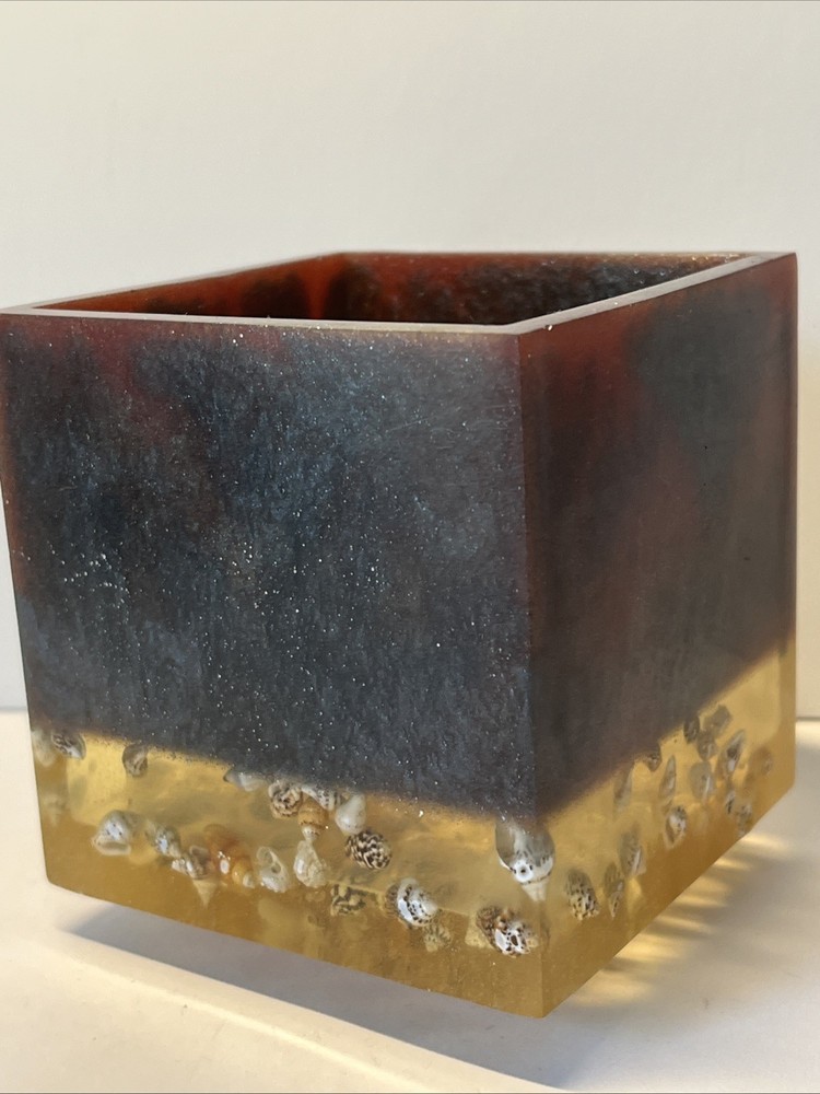 Artisanal Handmade resin container layered design with embedded natural shells