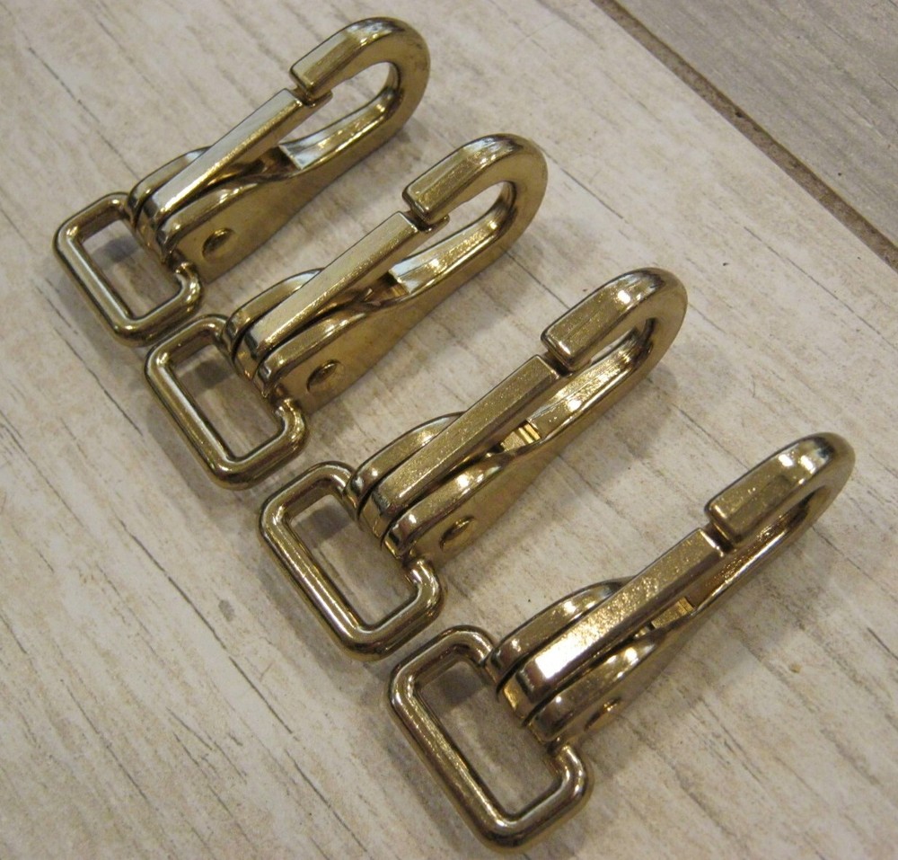 4 Brass Plated Fixed Eye Clips Snaps 3/4"