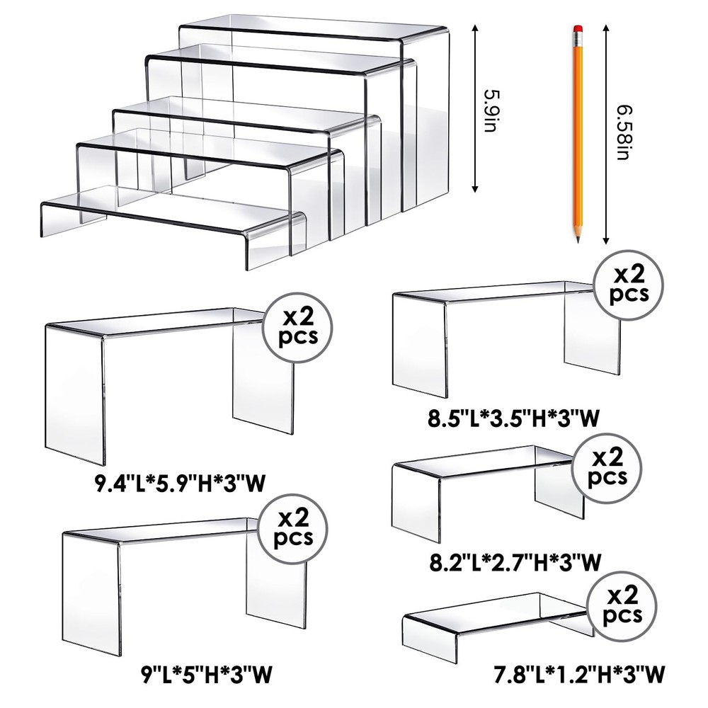 Fixwal 10pcs 2 Set Acrylic Risers for Display Clear Perfume Organizer Stands ...