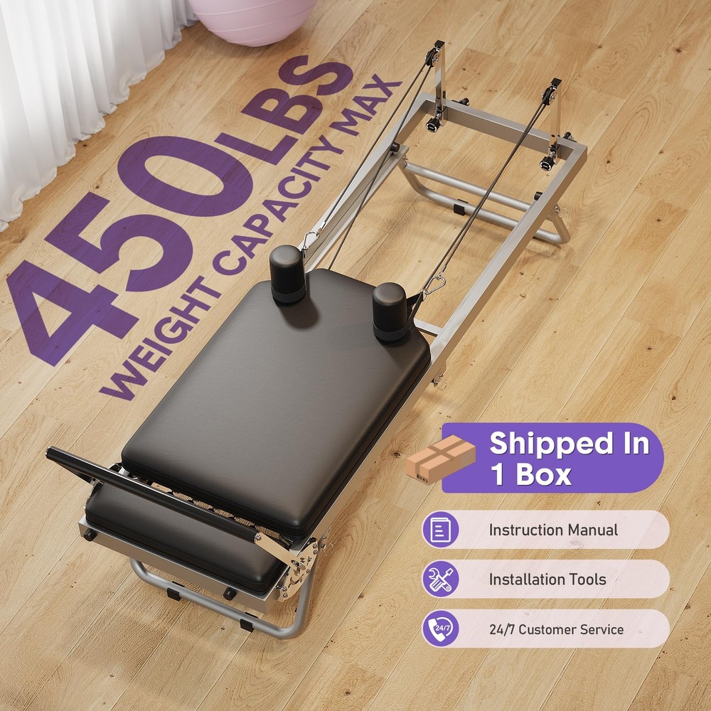 Foldable Pilates Reformer Machine&Adjustable Spring Resistance, Home Gym Trainer