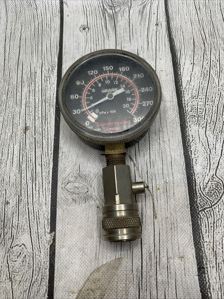 Vintage Sears and Roebuck Compression Tester Gauge with Quick Coupler. Works