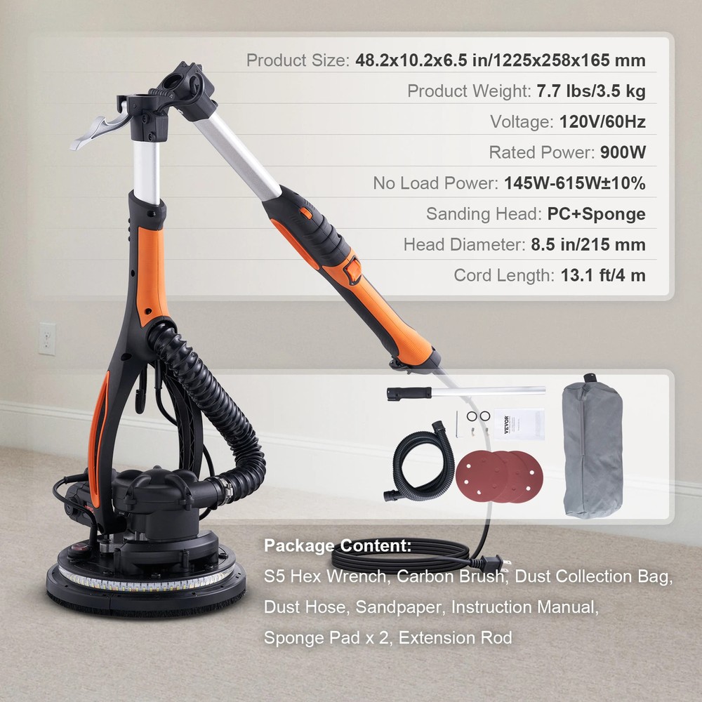900W Drywall Sander Brush Motor Electric Adjustable Variable Speed Self-Suction