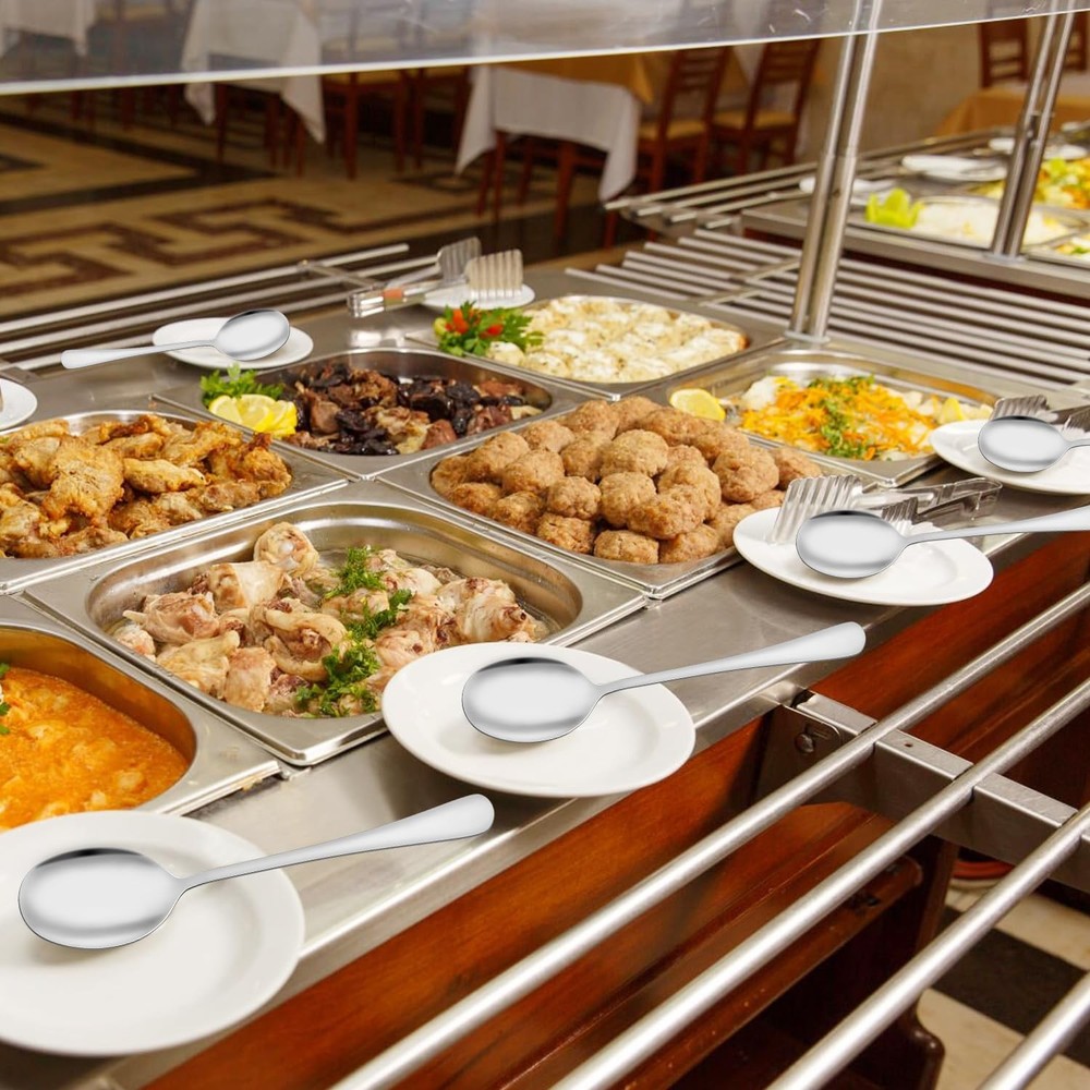 6PCS Serving Spoons and Forks set- Solid Spoon x 2 Slotted Spoon x 2 Solid Fo...