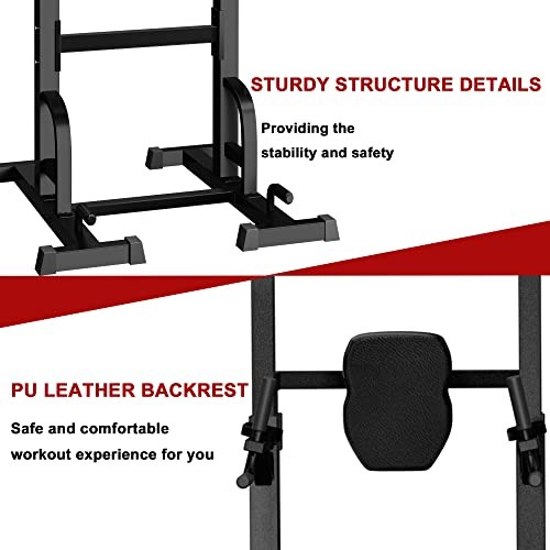 Holleyweb Multi-Function Power Tower Dip Station Pull Up & Dip Stands - Black
