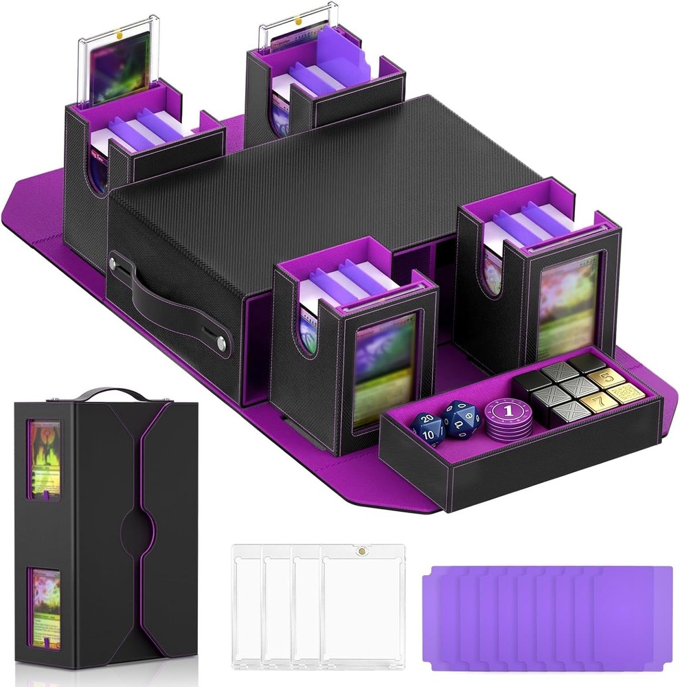 Commander Deck Box for MTG, 4-Deck Modular Card Case with Dice Tray Holds 400...