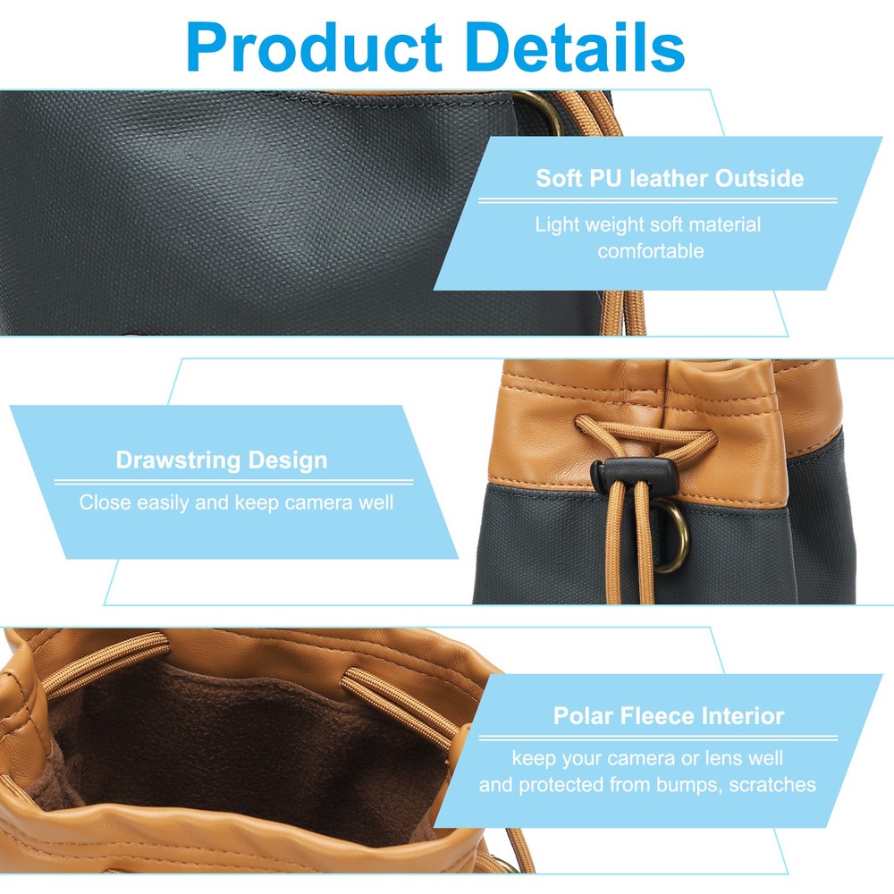 Soft Camera Bag, L Size Camera Drawstring Shoulder Bag with Hand Strap, Blue