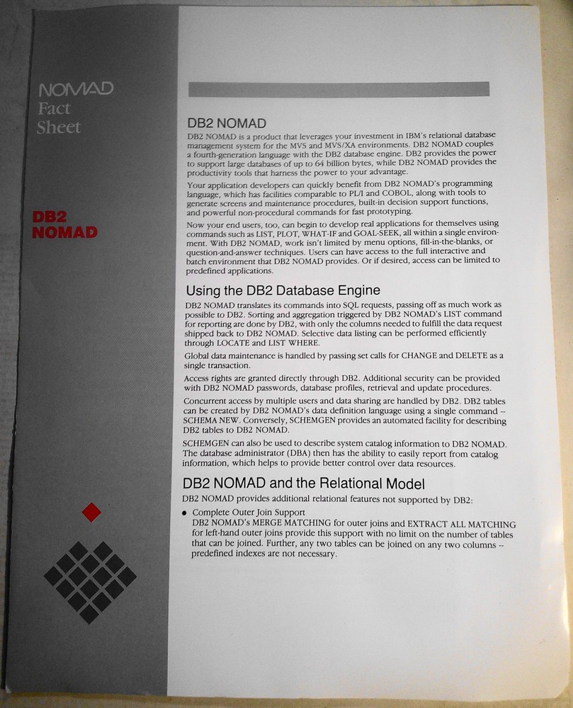 1988 DB2 NOMAD by Must Software International, promo brochure
