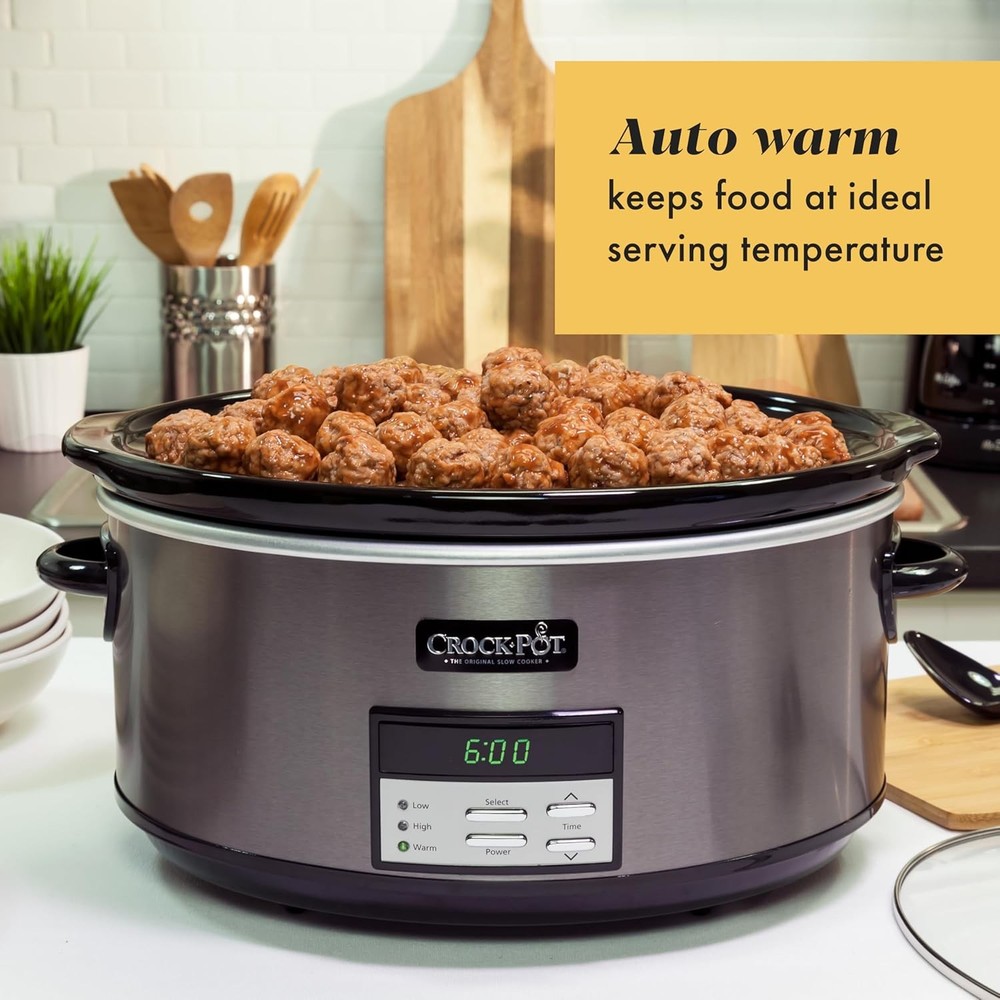 Large 8-Quart Programmable Slow Cooker W/ Auto Warm Setting Black Stainless