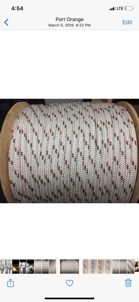 1/2 arborist rope polyester white red green