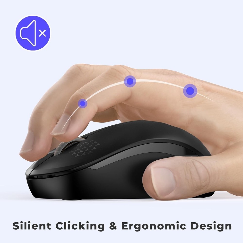 2.4G Wireless Quiet Keyboard Mouse Set - Full Size Ergonomic Design for Laptops