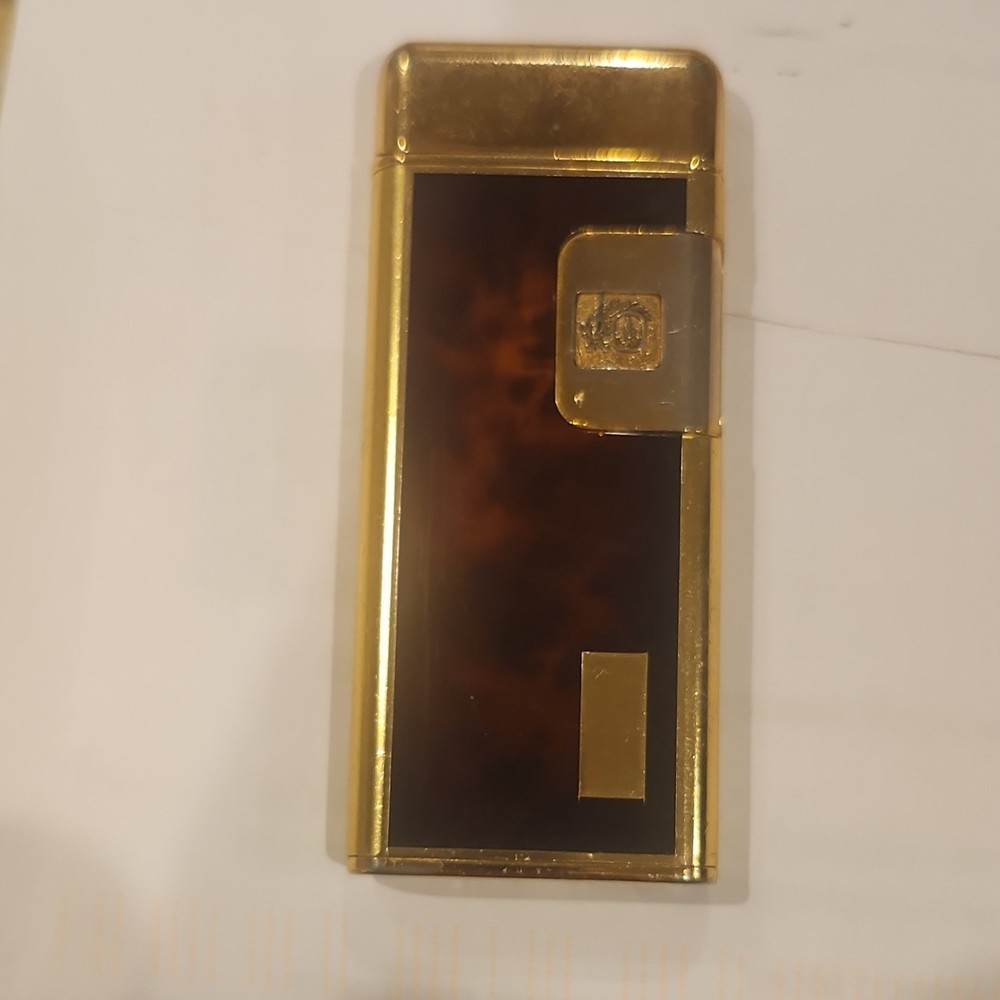 Gold & Brown Tone Pocket Lighter with Brown Panel Inlay