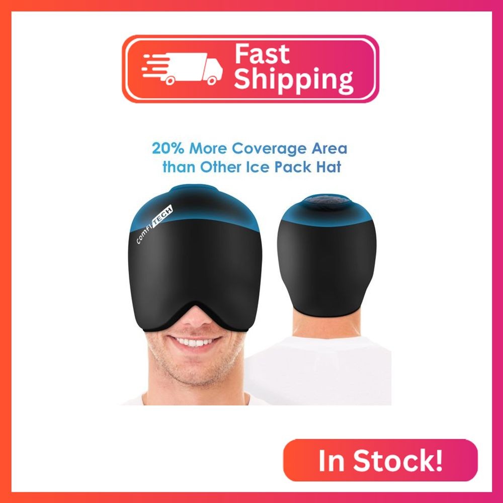 ComfiTECH Head Ice Pack Wrap Cold Cap Cooling Gel Hat, Medium, Dark Black