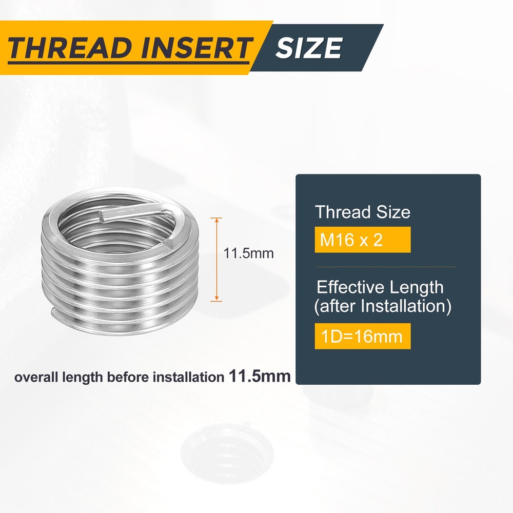 15pcs Wire Thread Inserts M16 x 2 x 1D Metric Helical Threaded Sleeve