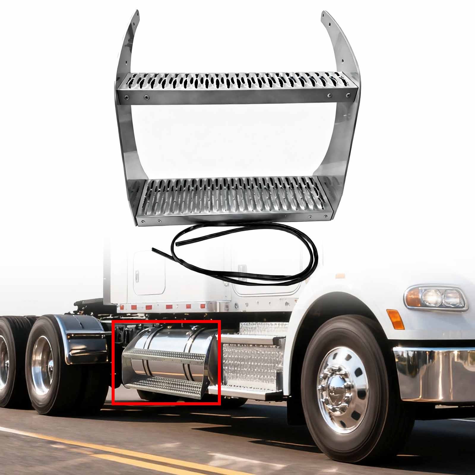 For Peterbilt 579 All Models Top & Bottom 26" Fuel Tank Step w/ Bracket Aluminum