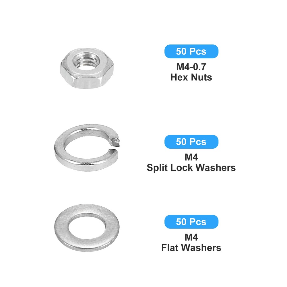 Hex Nuts Assortment Kit (M4-0.7 Hex Nuts with M4 Flat Washers) 150Pcs Kit