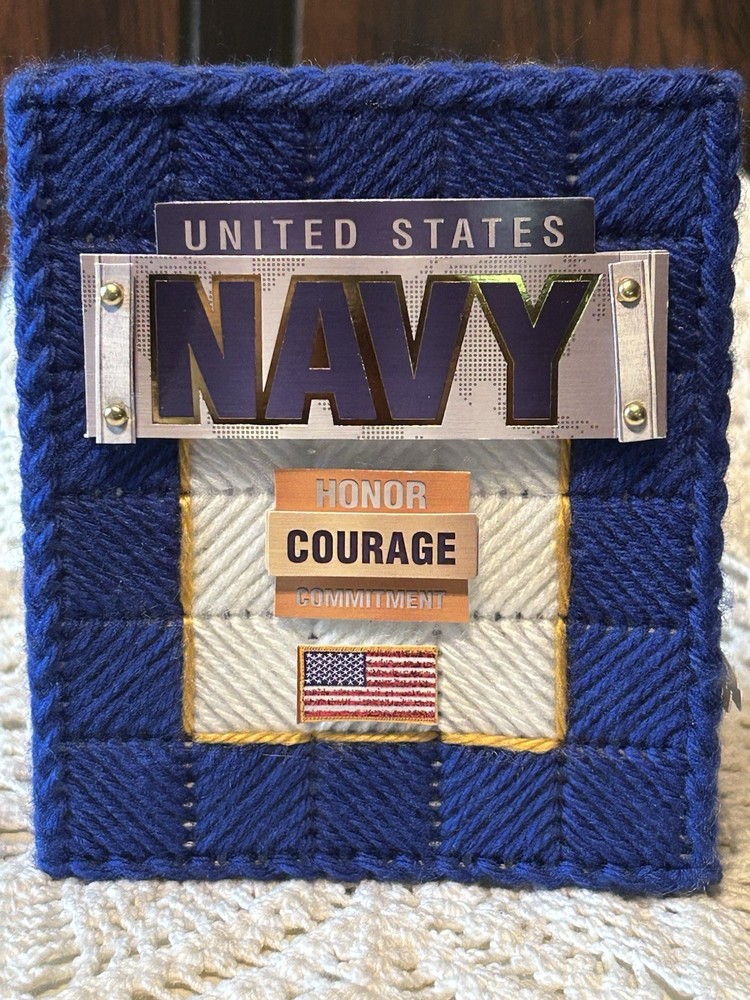 NAVY / MILITARY  NEW HANDMADE - TISSUE BOX COVER - PLASTIC CANVAS CUBE
