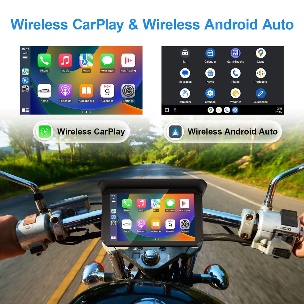 5" Motorcycle Wireless CarPlay GPS System Touch Screen Bluetooth Video Recorder