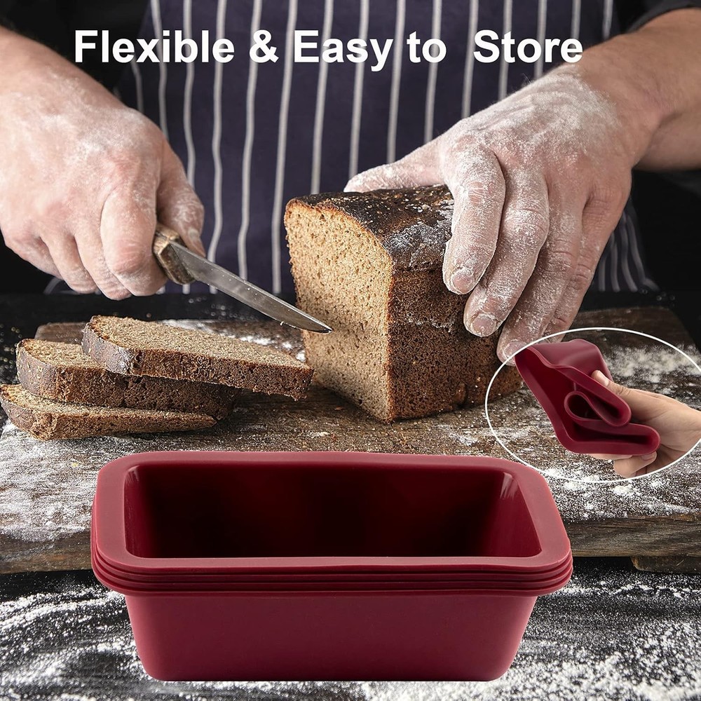 4 Pack Mini Silicone Loaf Pans Non Stick Rectangle Small Cake Pans for-Baking