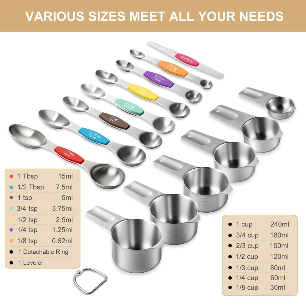 Stainless Steel Measuring Cups & Spoons Set, Kitchen Tools Nesting Measuring ...