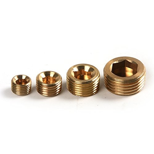 20pcs Brass Pipe Plug Set Brass External Thread Inner Hex Head Plug 1/8" 1/4"