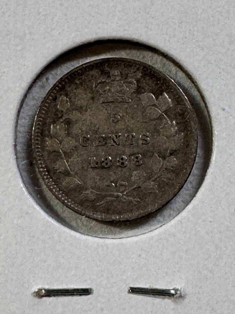 1888 Canada 5 Cents Small Silver Coin Cleaned