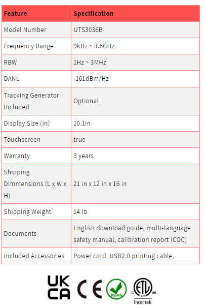 UNI-T UTS3036B 3.6 GHZ Performance-Series Spectrum Analyzer