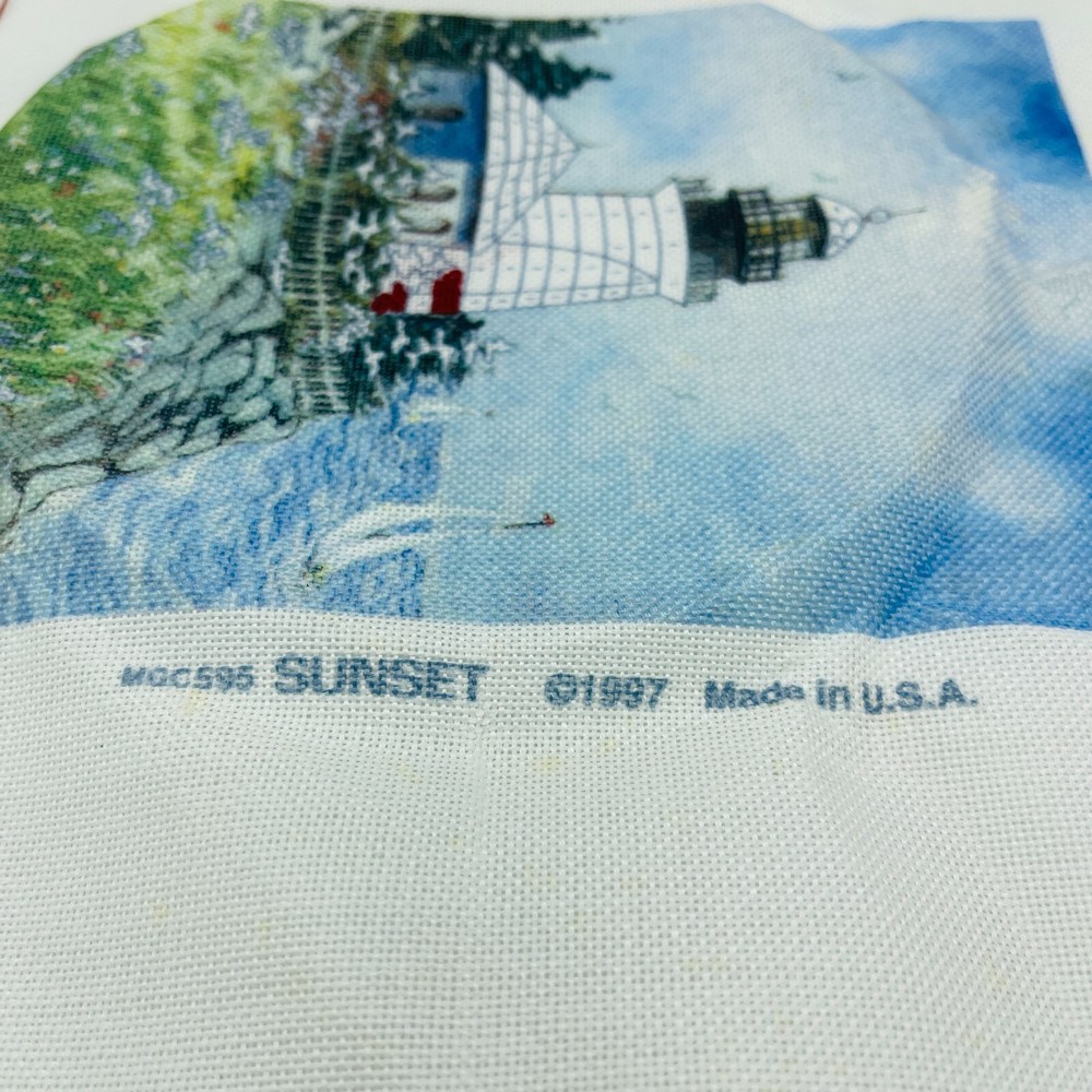 1997 Sunset Needlepoint Canvas Lighthouse 7.5" x 5" Started