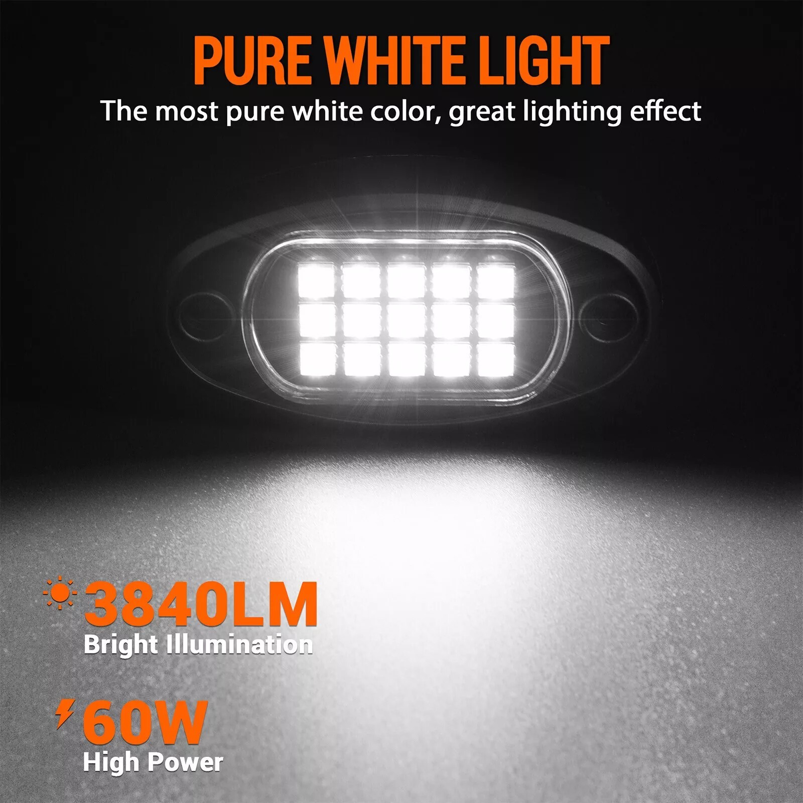 16x Pure White LED Rock Lights Underbody Glow Lamp for Offroad SUV Pickup Truck