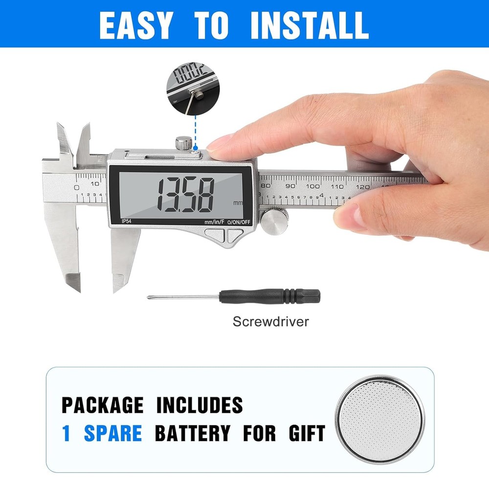 Digital Caliper Tool 6 Inch LCD Stainless Steel