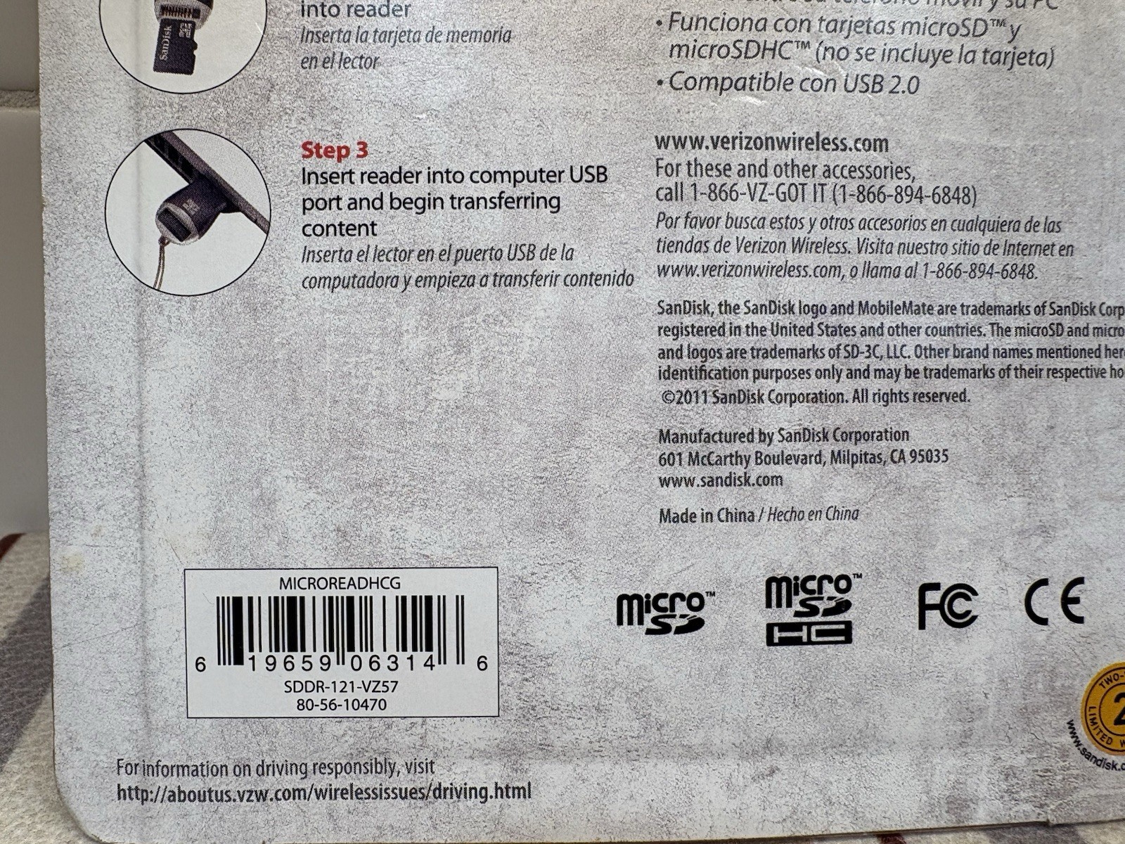 Verizon SanDisk MobileMate Micro Memory Card Reader NEW in PKG Universal