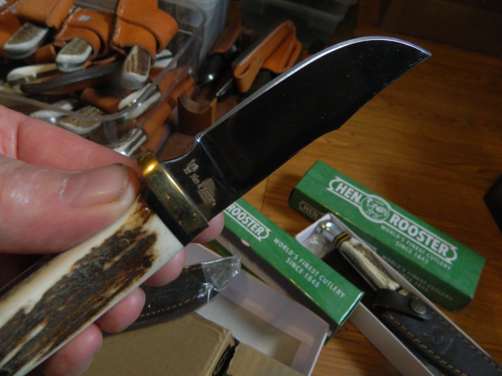 HEN & ROOSTER Fixed Blade KNIFE Stag Handle w/ Original Leather Sheath HR-5048