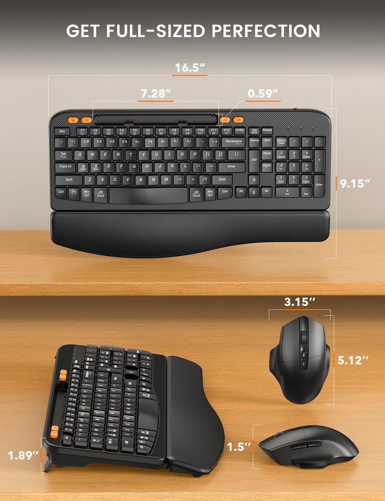 Wireless Keyboard and Mouse Combo, Ergonomic Wave Keys, Cushioned Palm Rest, ...