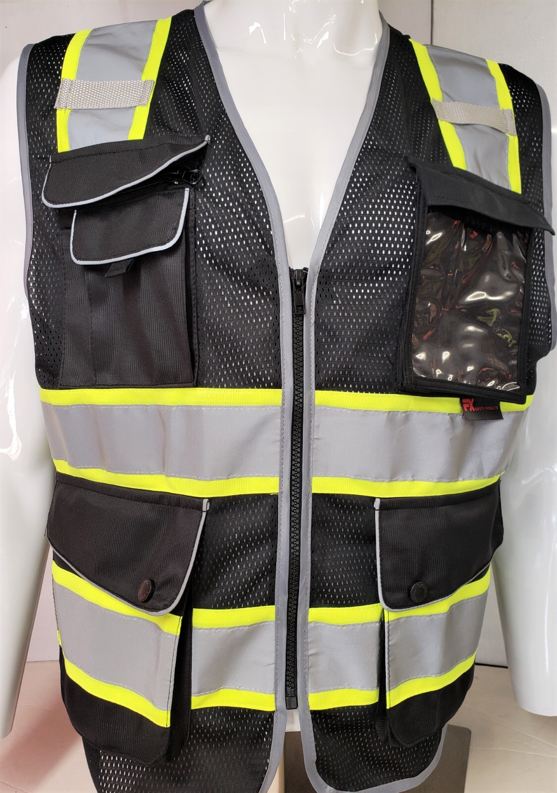 Hi Visibility Reflective Black Safety Vest, New, Sizes S-2XL