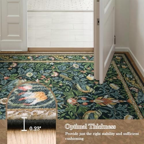 Washable Floral Hallway Runner Rug 2x6 Non Slip, Boho Floral Birds Kitchen