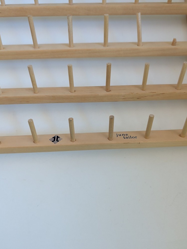 June Taylor 60 Spool Wood Thread Holder Standing Rack- 5 Missing/Broken Spindles