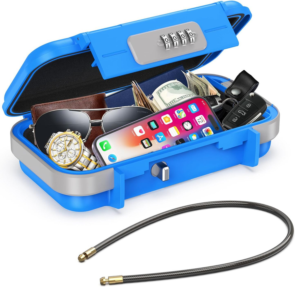 Portable Safe Box, Combination Lock Box with Code, Waterproof Anti-Theft Mini Tr