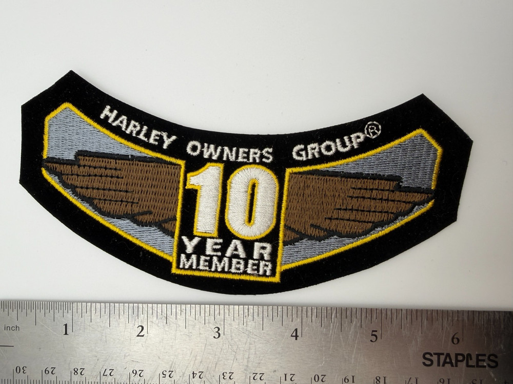 Harley Davidson Owners Group Biker Patch 10 Year Member Iron On Patch