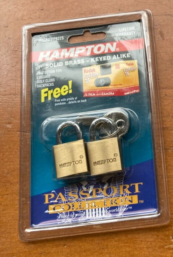 Hampton 1995 Passport Collection 3/4" SOLID BRASS Padlock 2 Keys 2 Locks NEW