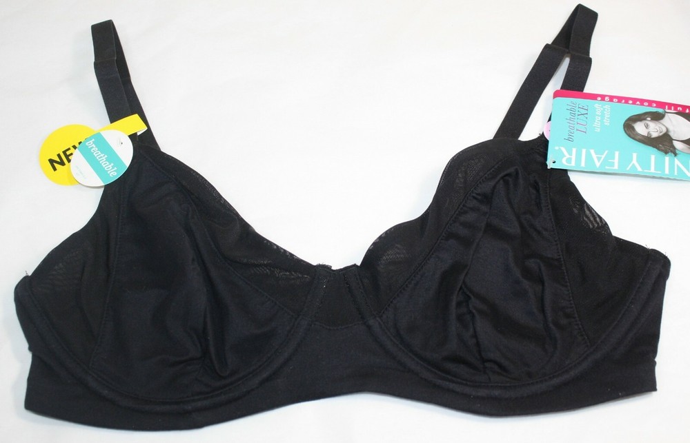 NWT VANITY FAIR BREATHABLE LUXE BRA full coverage 75237 BLACK