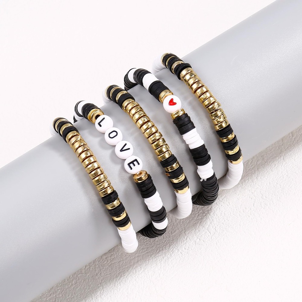 Black And White Lover Outfit Friendship Bracelets Stack Stackable Layered Heishi