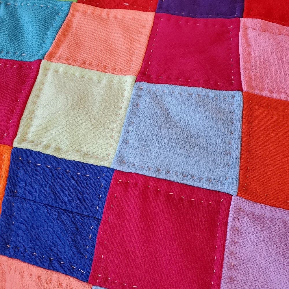 Vintage Handmade Quilt Square Patchwork Pattern 94x86" Queen