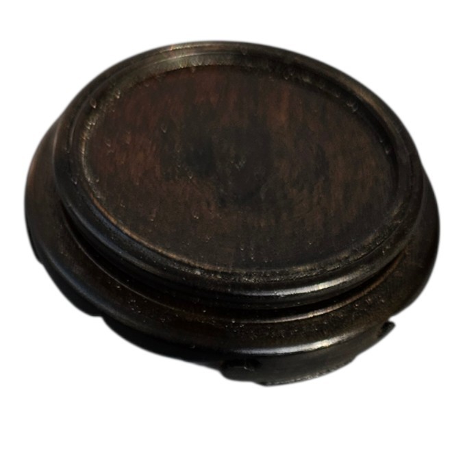 Vintage Chinese Wood Display Stand Small 2" Round Carved Wooden Riser Vase Base