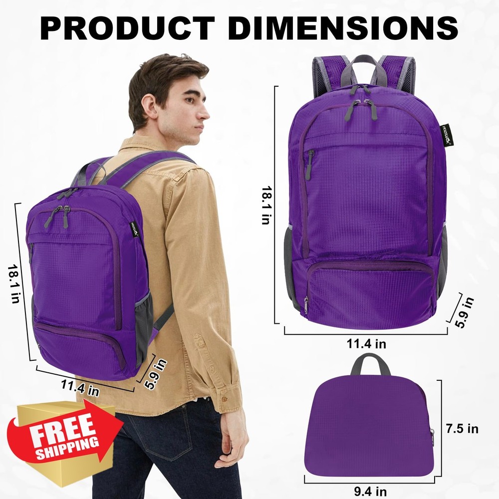 HOLYLUCK 20L Purple Lightweight Packable Hiking Daypack Backpack