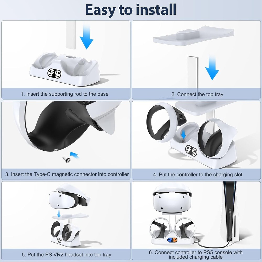 PS5 VR2 Controller Charging Dock & Headset Stand, LED Indicator, Type-C Cable
