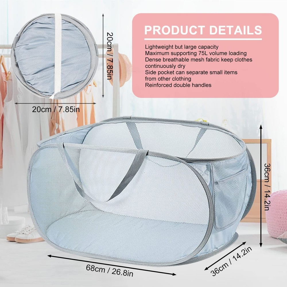 2 PCS Mesh Laundry Hamper,Collapsible Laundry Baskets,75L Large Foldable Dirt...