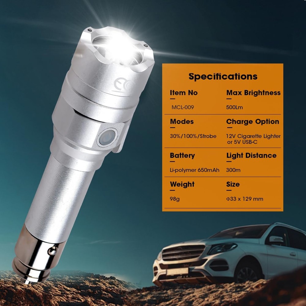 Small Flashlight Rechargeable with Diffuser 12 Volt Car Cigarette Lighter & U...